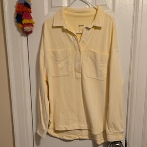 NWOT AERIE PALE YELLOW Long Sleeve Polo Shirt SWEATSHIRT